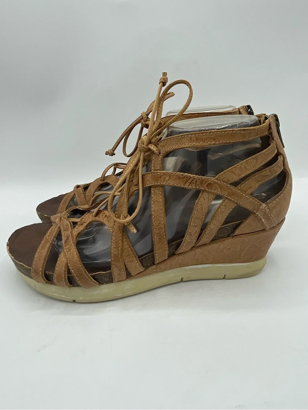 OTBT Nomadic Leather Tan Lace-Up Strappy Wedge Sandals.